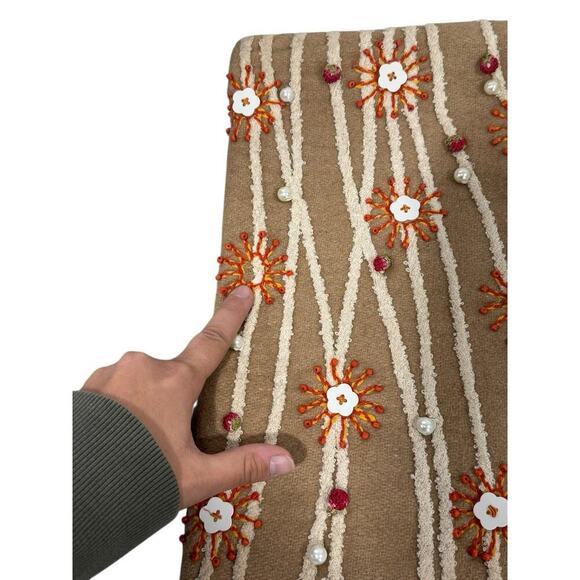 Pier One 15x15 Square Throw Pillow Cover Beaded Beige Brown Orange Wool READ - Picture 5 of 12